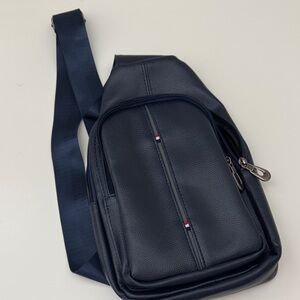 Men’s Navy Blue Sling Crossbody Bag Faux Leather